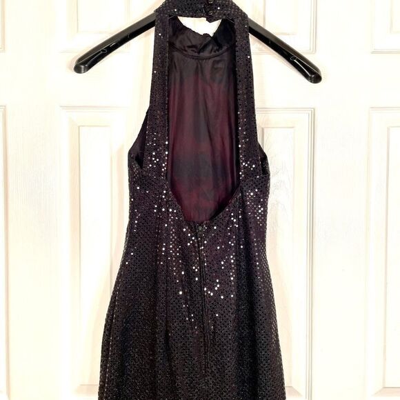 VINTAGE ROBERTA HIGH NECK BLACK SEQUIN GOWN 12 - Picture 7 of 8
